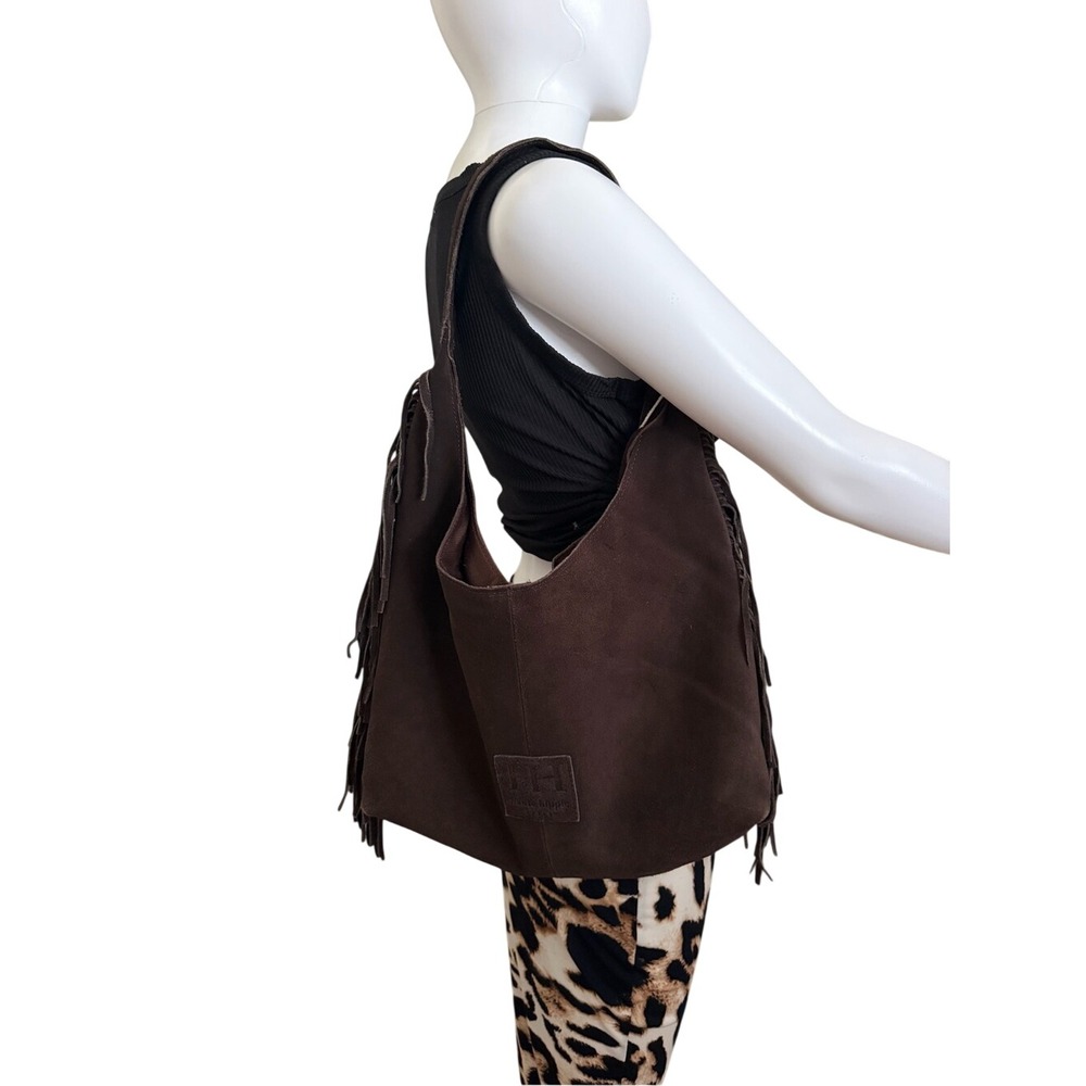 Haute Hippie Dark Chocolate Brown Suede Fringe Hobo Bag